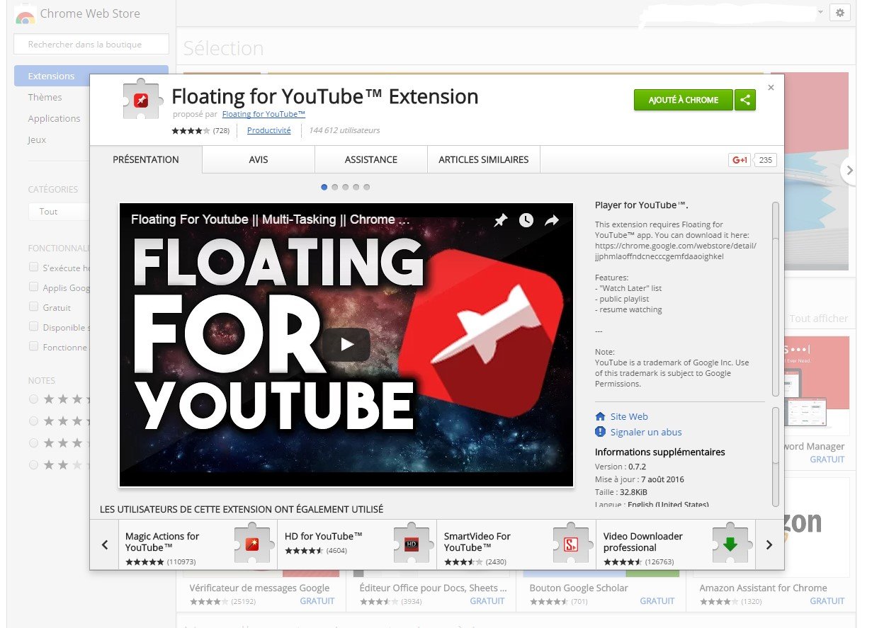 Floating For Youtube Extension の代替および類似のソフトウェア Progsoft Net